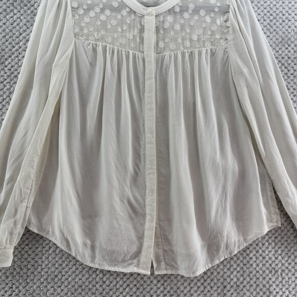 Boden Top Womens US10R Ivory Viscose Sheer Shoulders Long Sleeves Button Front - Picture 4 of 16